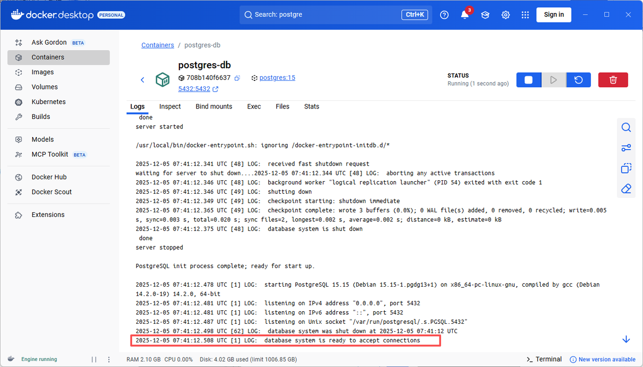 PostgreSQL Running